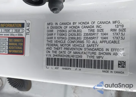 2020 Honda Cr-V Awd Lx from USA, damaged, VIN 2HKRW2H28LH612249